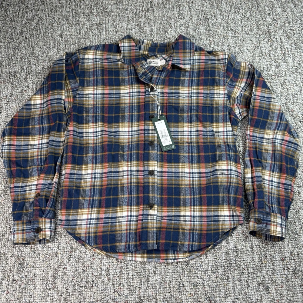 Alpine Design Shirt Womens XS Flannel Plaid Button Up Blue Gold Outdoors NWT